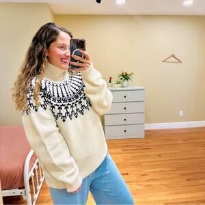 Tory Burch Sport White Fair Isle Turtleneck Sweater XL